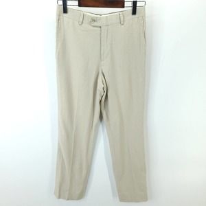 Michael Kors Mens Ivory Flat Front Mid Rise Pull On Linen Dress Pant Sz 28 x 26